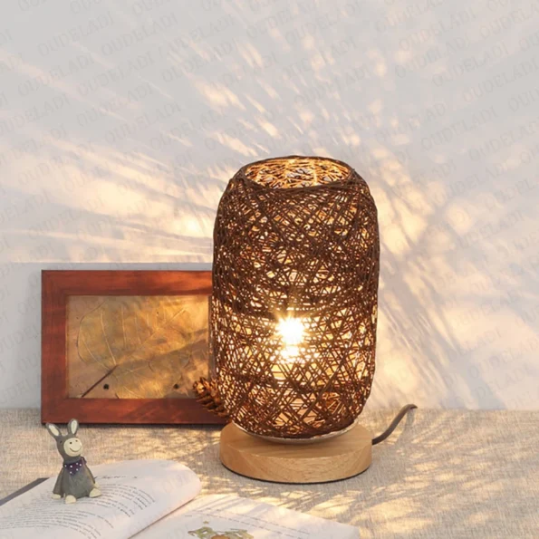 Wooden base Rattan Twine Ball Lights Table Lamp Home Decor Living Room Bedroom Bedside Desk Lamp Night light USB and EU plug - Image 3