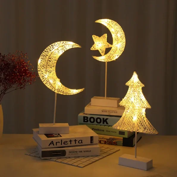 LED Night Light Table Lamp Creative Handmade Rattan Love Moon Bedside Lamp Battery-powered Home Bedroom Decorative Lamp