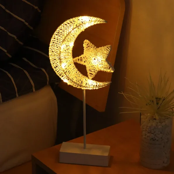 LED Night Light Table Lamp Creative Handmade Rattan Love Moon Bedside Lamp Battery-powered Home Bedroom Decorative Lamp - Image 3