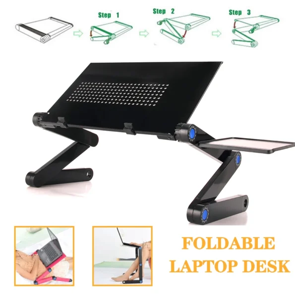 Adjustable Laptop Desk Stand Portable Aluminum Ergonomic Lapdesk For TV Bed Sofa PC Notebook Table Desk Stand With Mouse Pad - Image 6