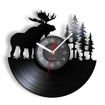 Woodland Deer Wall Clock - Retro Vinyl Record Design