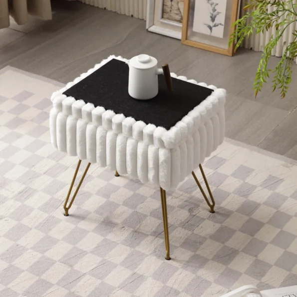 Chic Faux Fur Vanity Stool with Storage: Stylish Ottoman Chair - Image 4