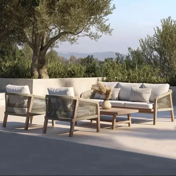 Outdoor teak sofa villa garden single person rattan chair - Image 2