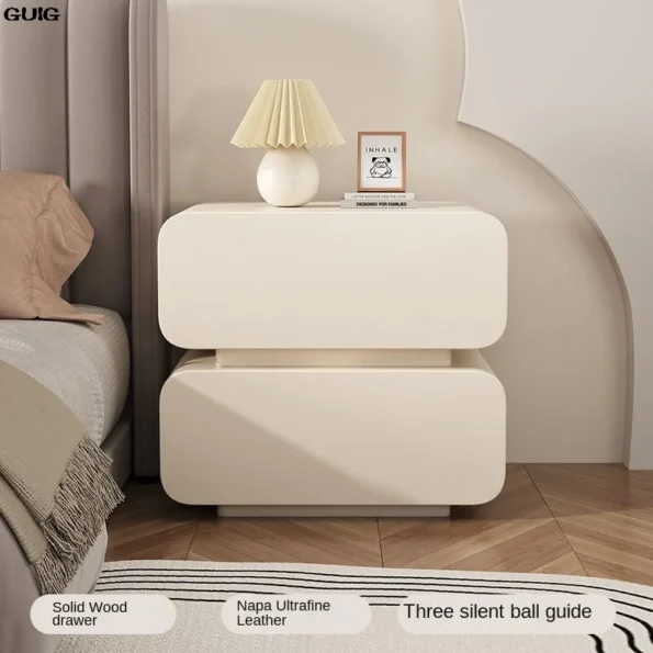 GUIG Cream Wind Bedside Table: Minimalist Modern Solid Wood Nightstand - Image 3