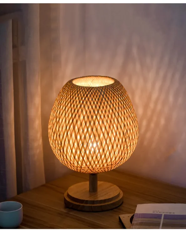 Bamboo Weaving Table Lamp Creative Handmade Rattan Bedroom Restaurant Bedside Desk Lights Chinese Pastoral Retro Table Light - Image 4