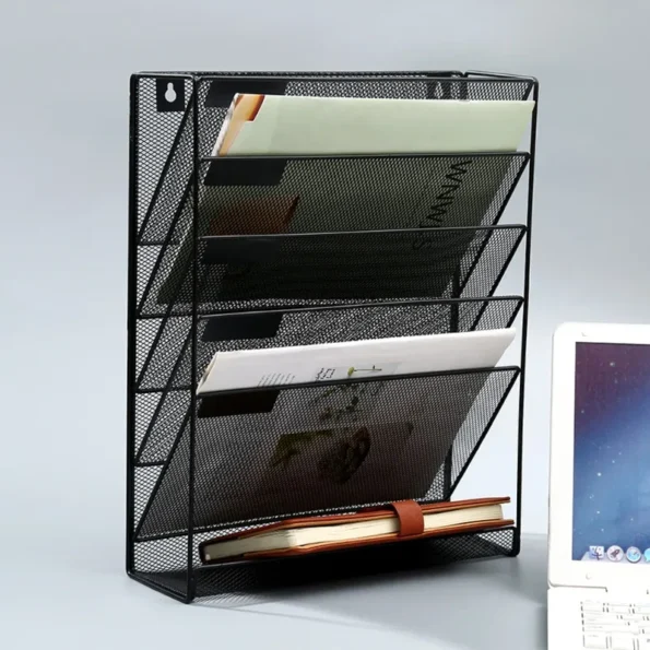 Multi-functional A4 Wall-mounted File Box with Magazine Rack Wall-mounted Bookshelf for Office Home Storage - Image 2