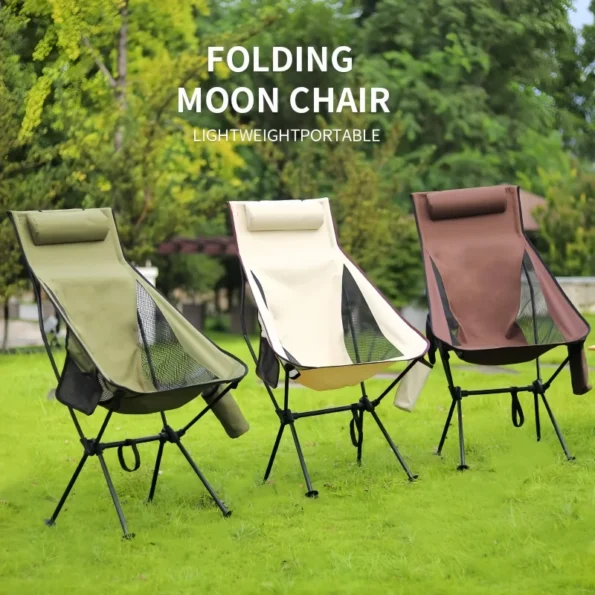 Portable Folding Moon Chair Outdoor Camping Aluminum Alloy Fishing Chair Beach Picnic Cup Bag Ultralight Folding Travel Chair