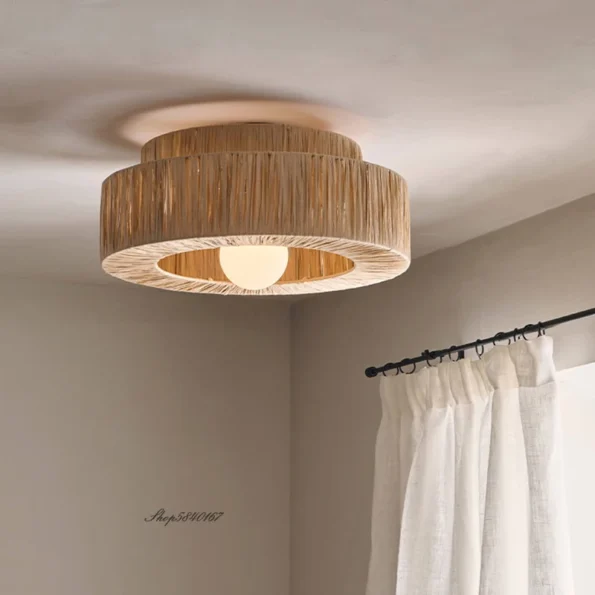 Japanese Style Homestay Pendant Light Living Room Hand-woven Chandeliers Vintage Straw Art Rattan Lamp Dining Room Bedroom Lamps - Image 2
