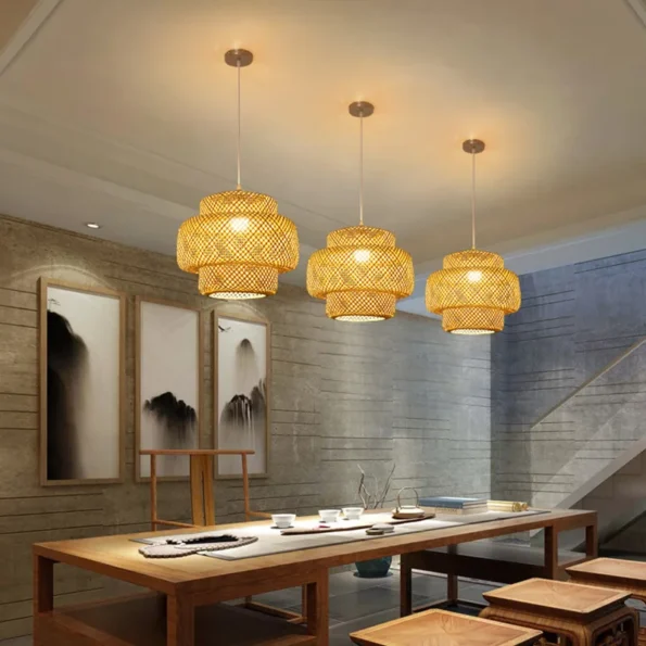 Bamboo Lantern pendent light Natural Rattan Wicker E27 Bulb Chandeliers pendent lamp Restaurant Home Decor AC85-260V - Image 4