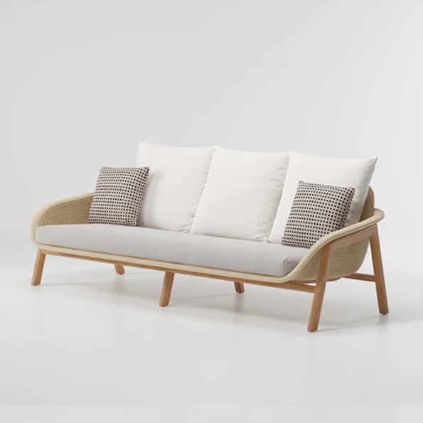 European outdoor wicker rattan garden sofa style teak wood patio Lounge hotel Sofa - Image 2