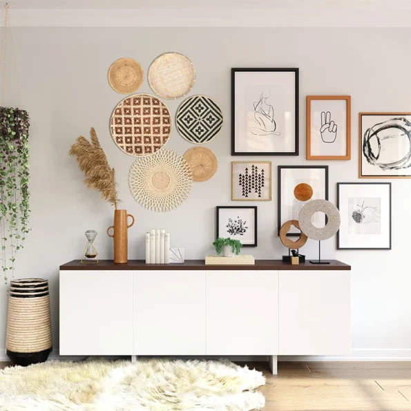 Set of 6 Rattan Wicker Wall Basket Hanging Wall Decor Boho Home Wall Decoration Straw Woven Plate Rustic Farmhouse Bedroom Decor - Image 2