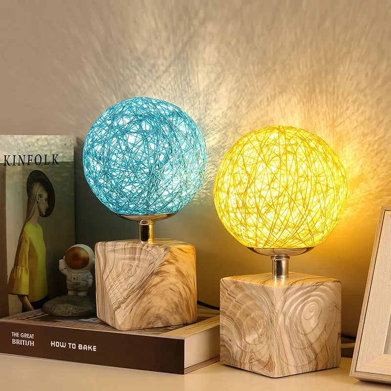 Bedroom Bedside Creative Warm And Dreamy LED Night Light Creative Personality Holiday Gift Starry Sky Rattan Ball Table Lamp - Image 3