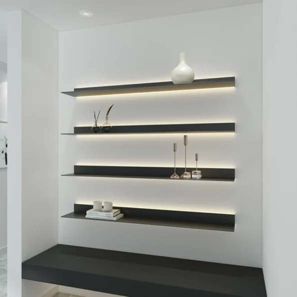 Luminous Wall Shelf One-word Aluminum Alloy Shelf Lighted Open Bookshelf Living Room Wall-mounted Shelf Display Rack