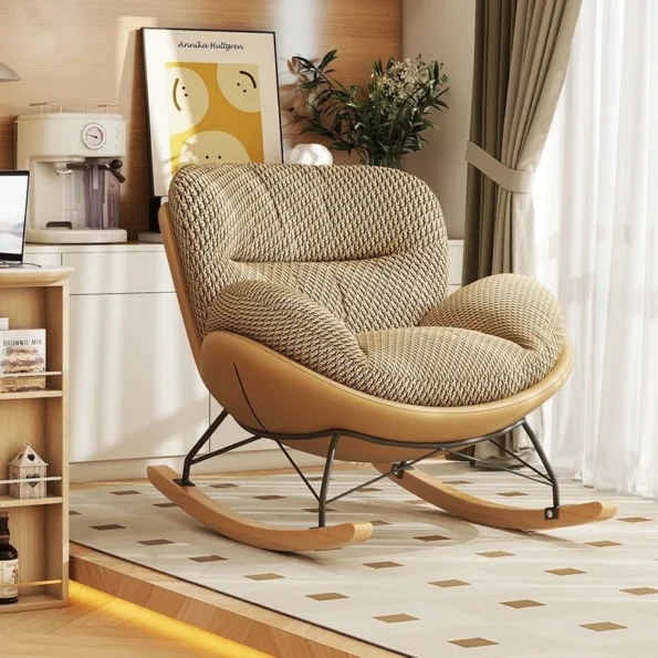FULLLOVE Nordic Home Single Living Room Sofas Chair Leisure Light Luxury Recliner Lazy Bedroom Sofa Simple Balcony Rocking Chair