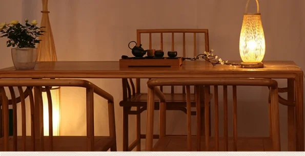 Table Desk Lamp,Night Light Small Rattan Hollow-Out Bamboo Boho Decorative Nightstand Solid Wood Base Lamp for Bedroom,Living - Image 5