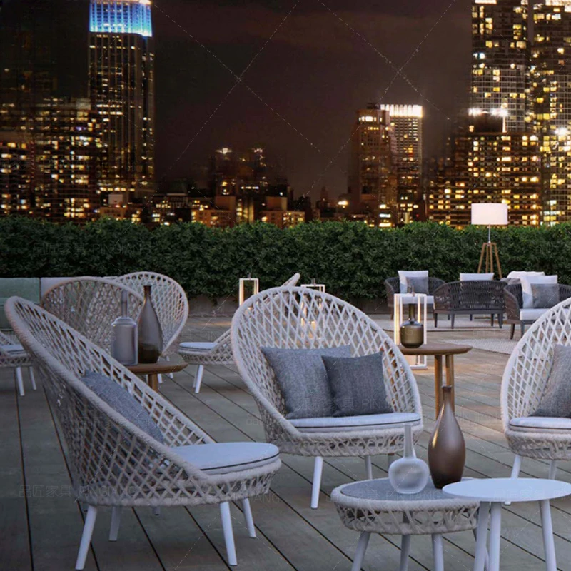 Outdoor sofa, rattan chair, garden rattan chair, courtyard rattan chair, rope woven rattan chair, single person leisure chair - Image 3