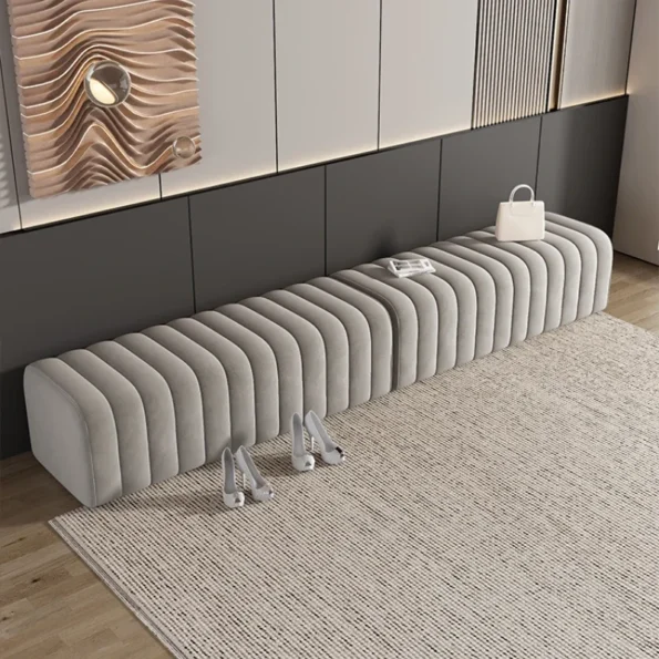 Modern Velvet Bed End Bench - Hall Rest Feet Long Sofa Chair Entrance Design Soft Shoe Bench Nordic Makeup Low Stool Furniture - Image 3