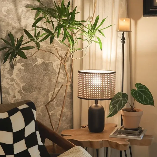 Japanese Style Wabi Sabi Style Rattan Table Lamps Black Rattan Lamp Nordic Retro Living Room Decor Bedroom Bedside Table Lights - Image 6