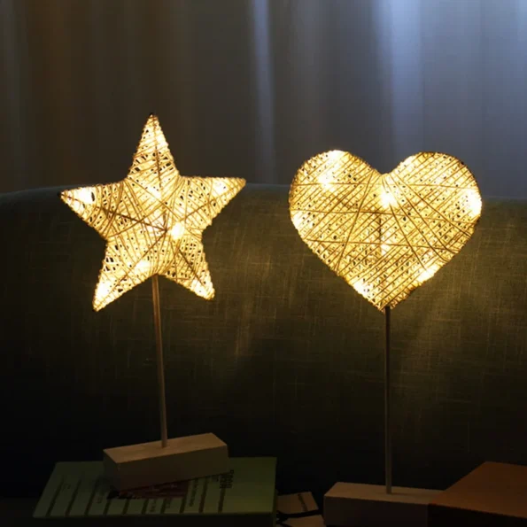 Rattan Weave Star Moon Night Light Battery Powered Romantic Table Lamp For Home Living Room Decor Desktop Ornament Bedside Lamp - Image 3