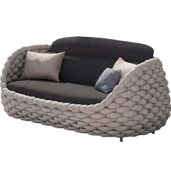 Rattan Chair Sofa Outdoor Terrace Sofa Tea Table Combination Living Room Courtyard Model Room Outdoor Furniture - Image 5