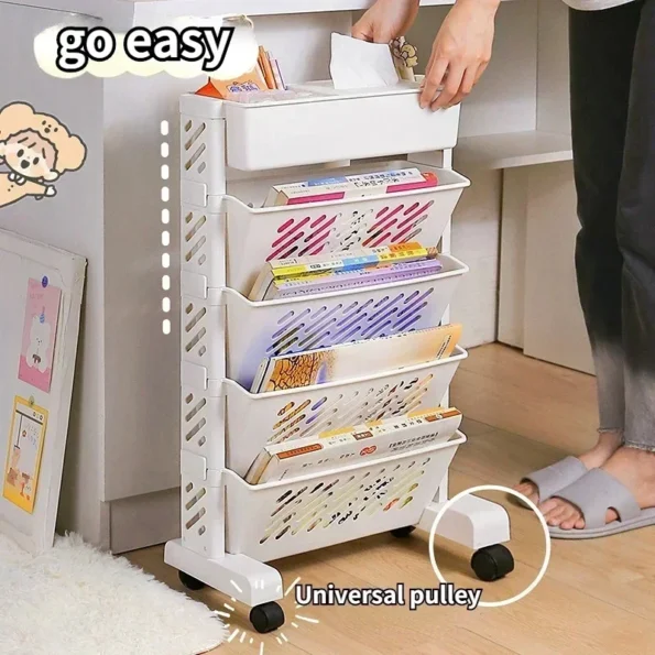 new model  Storage Rack Bookshelf Table Side Wheels Rack Removable Floor Multi Story Dormitory Table Side Storages Basket - Image 4