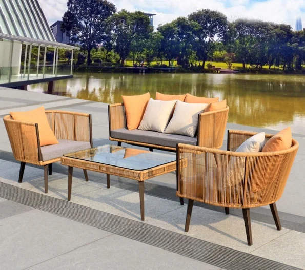 Sofa combination, courtyard terrace, two person leisure, waterproof, sunscreen, rattan outdoor rattan chairs, rattan woven