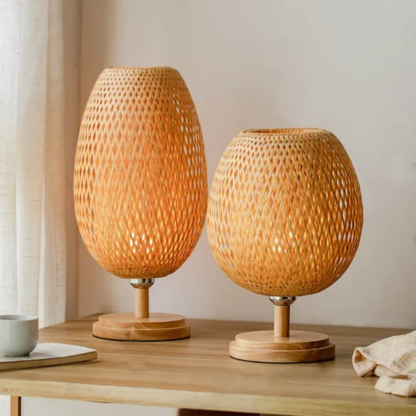 Bamboo Weaving Table Lamp Creative Handmade Rattan Bedroom Restaurant Bedside Desk Lights Chinese Pastoral Retro Table Light - Image 2