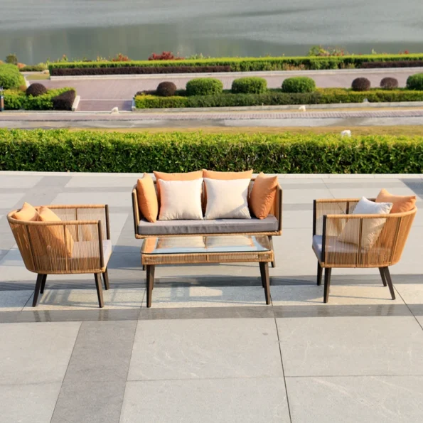 Sofa combination, courtyard terrace, two person leisure, waterproof, sunscreen, rattan outdoor rattan chairs, rattan woven - Image 2