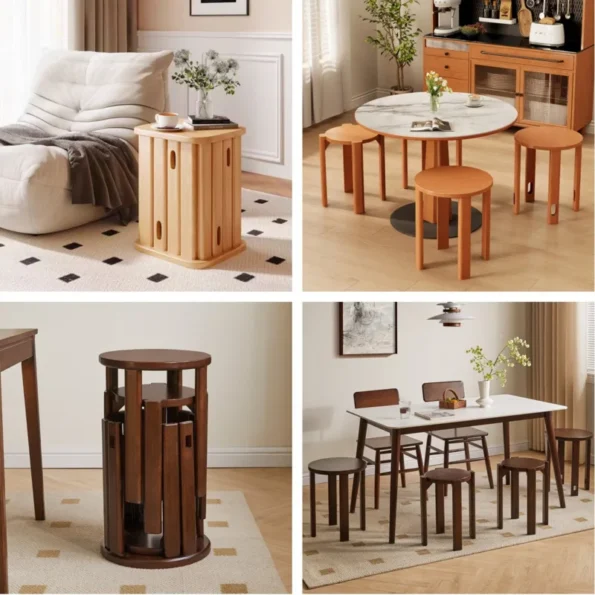 Creative Four In One Dining Chairs New Chinese Style Kitchen Stools Multifunctional Coffee Table Stacking Storage Wooden Bench - Image 3