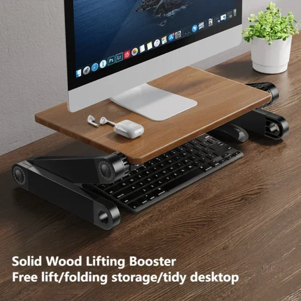 Eary Laptop Stand Wood Macbook Holder Height&Angle Adjustable Computer Desk Desktop Projector Bracket Notebook Vertical Stand - Image 4