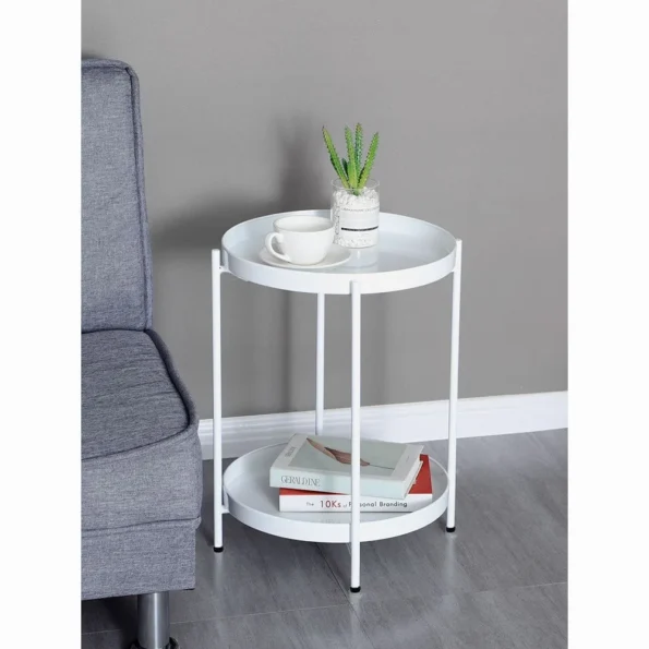 Ins Nordic Iron Double-layer Tea Table Living Room Sofa And Bedside Side Table Bedroom Breakfast Coffee Table Small Round Table - Image 3
