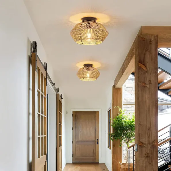 Rattan Ceiling Lamp E27 LED Lights Hand Woven Bedroom Hanging Lamps For Ceiling Light Modern Home Decoration Light Fixture - Image 3