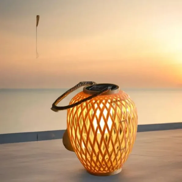 Outdoor Lighting Solar Lantern Night Lights Waterproof Hanging Imitation Bamboo Weaving Table Lamp For Garden Party Decoration - Image 4