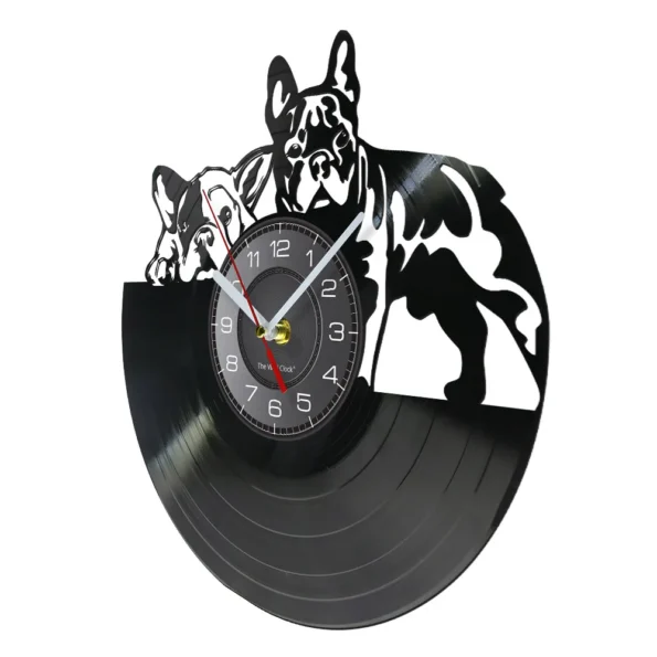 French Bulldog Couple Wall Clock - Modern Vinyl Record Art for Dog Lovers - Image 2