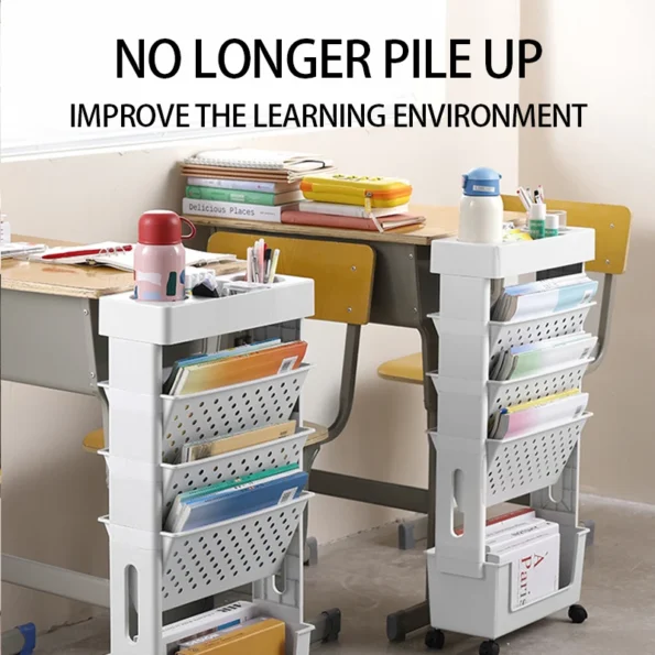 Floor Mounted Movable Bookshelf with Wheels Classroom Desk Storage Rack Study Large Capacity Multi-layer Book Storage Rack - Image 2