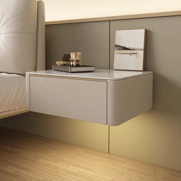 Modern Style Floating Nightstand: Minimalist Bedside Table with Sintered Stone Top - Image 4