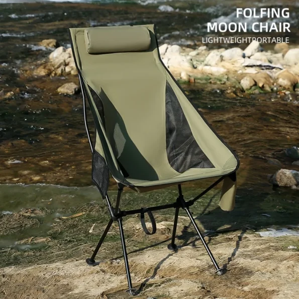 Portable Folding Moon Chair Outdoor Camping Aluminum Alloy Fishing Chair Beach Picnic Cup Bag Ultralight Folding Travel Chair - Image 2