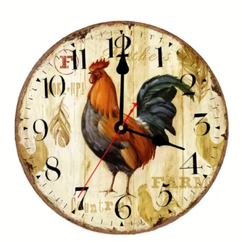 Rustic Farmhouse Style Wooden Rooster Wall Clock.