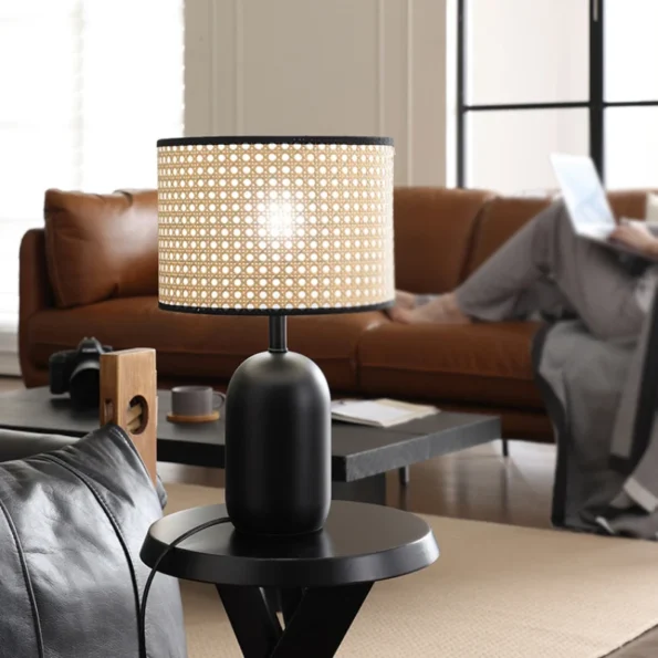 Japanese Style Wabi Sabi Style Rattan Table Lamps Black Rattan Lamp Nordic Retro Living Room Decor Bedroom Bedside Table Lights - Image 5