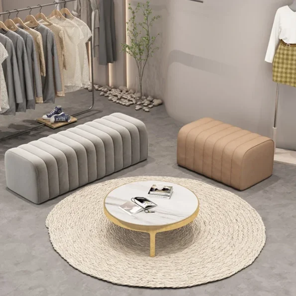 Modern Velvet Bed End Bench - Hall Rest Feet Long Sofa Chair Entrance Design Soft Shoe Bench Nordic Makeup Low Stool Furniture - Image 2