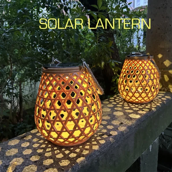 Outdoor Lighting Solar Lantern Night Lights Waterproof Hanging Imitation Bamboo Weaving Table Lamp For Garden Party Decoration - Image 2