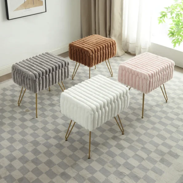 Chic Faux Fur Vanity Stool with Storage: Stylish Ottoman Chair - Image 2