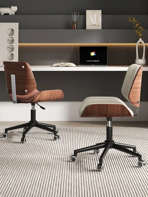 Solid Wood Computer Chair, Light Luxury Home Use, Sedentary Office Chair, Rotating Lift, Bedroom Study Chair - Image 3