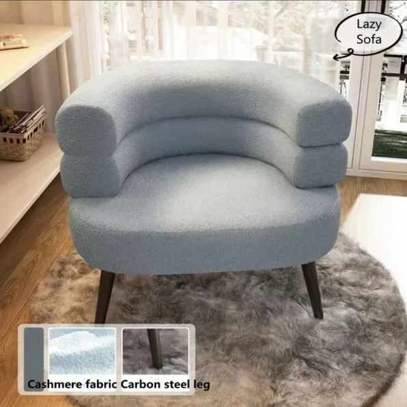White Nordic Luxury Lamb Fleece Lazy Sofa Chair Living Room Single Casual Back Chair Bedroom Dresser Chair Balcony Coffee Chair - Image 3