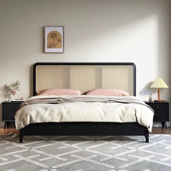 Minimalist Rattan Headboard Queen Bed Frame