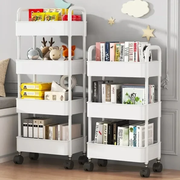 Bookshelf Storage Trolley Mobile Kitchen Organizer Cart With Wheels Multi-Layer Bathroom Shelves Household Snacks Storage Rack - Image 4