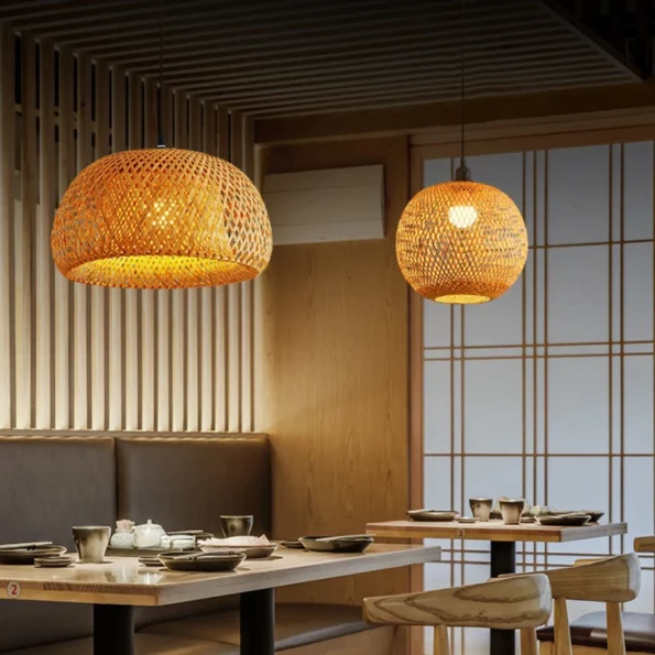 Bamboo Lantern 30cm Pendant Lamp Natural Rattan Wicker E27 LED Chandeliers Hand-Woven Lampshades Lighting Fixture Hanging Light - Image 4