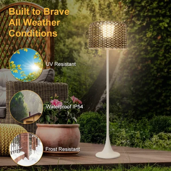 Outdoor Solar Floor Lamp,Waterproof Rattan Floor Lights For Patios, Decks, Garden,Outdoor Floor Lamps For Patio Plug In - Image 5