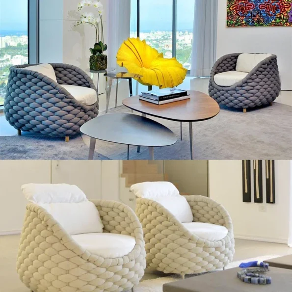 Rattan Chair Sofa Outdoor Terrace Sofa Tea Table Combination Living Room Courtyard Model Room Outdoor Furniture - Image 3