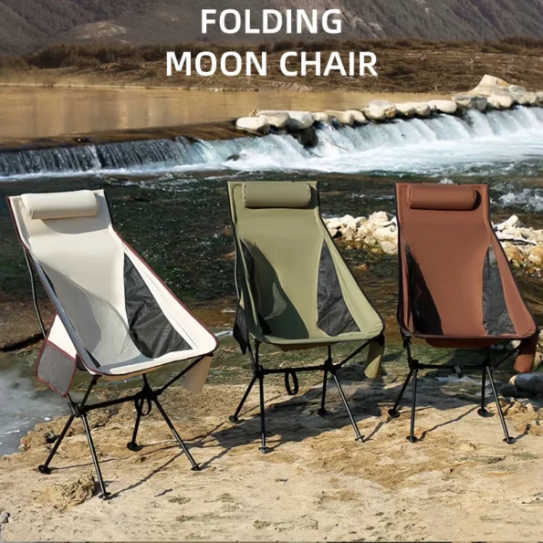 Portable Folding Moon Chair Outdoor Camping Aluminum Alloy Fishing Chair Beach Picnic Cup Bag Ultralight Folding Travel Chair - Image 3